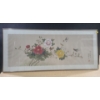 Image 1 : Asian Flowers on Silk 39 X 17, Framed Under Glass 