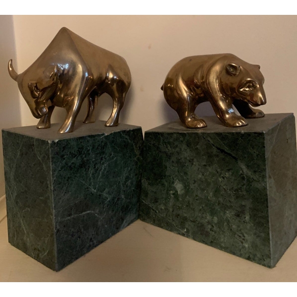 Brass Bull & Bear Set in Black Marble 8T Wildlife 