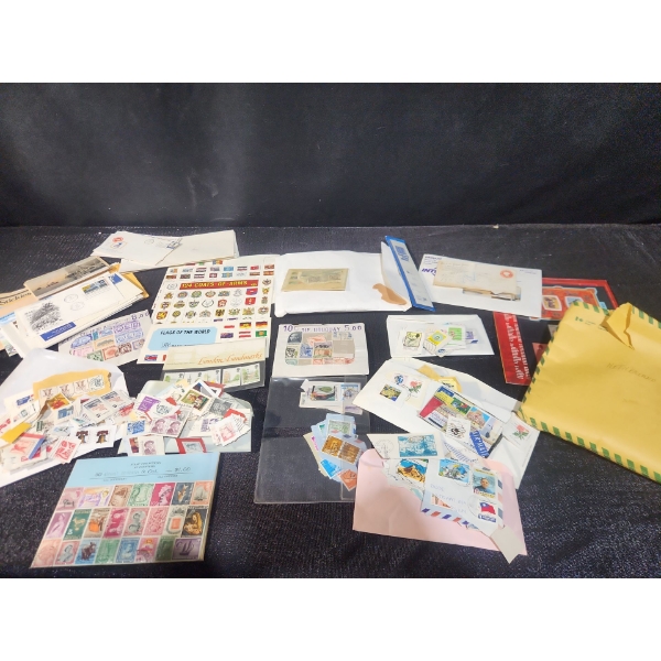 Assorted World Stamps and Vintage Postal Envelopes