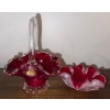 Image 1 : Beautiful Ruby Red Murano Art Glass Basket w/ Candy Dish 7T