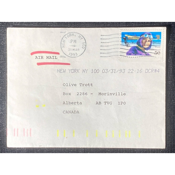 Katharine Hepburn Air Mail Envelope with Harriet Quimby Stamp