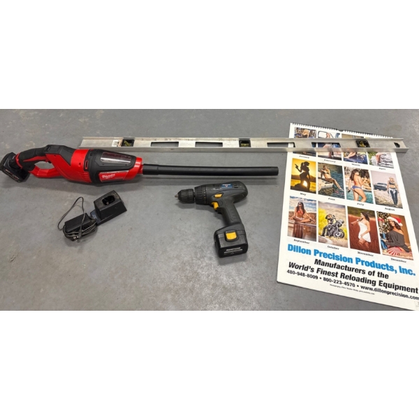 Mastercraft Drill, Milwaukee Compact Vacuum, Level & Calendar 