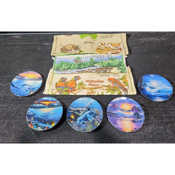 Sea Life Themed Plates from Bradford Exchange and Vintage Australian Tea Towels