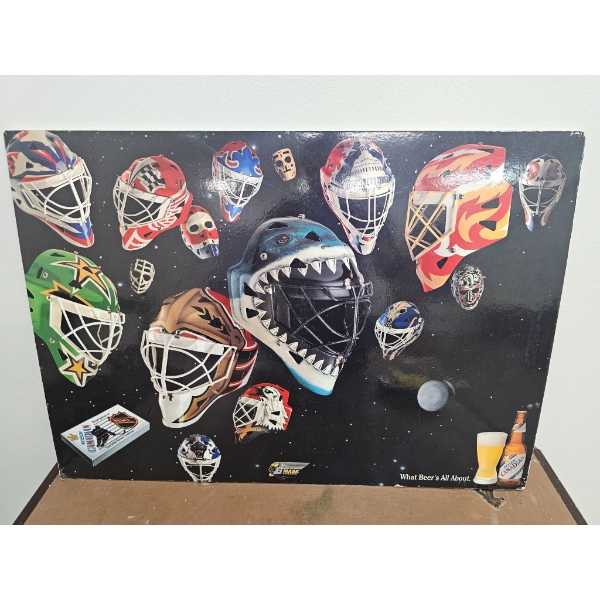 Hockey-Themed Poster Featuring Goalie Masks - 27 x 19 Inches