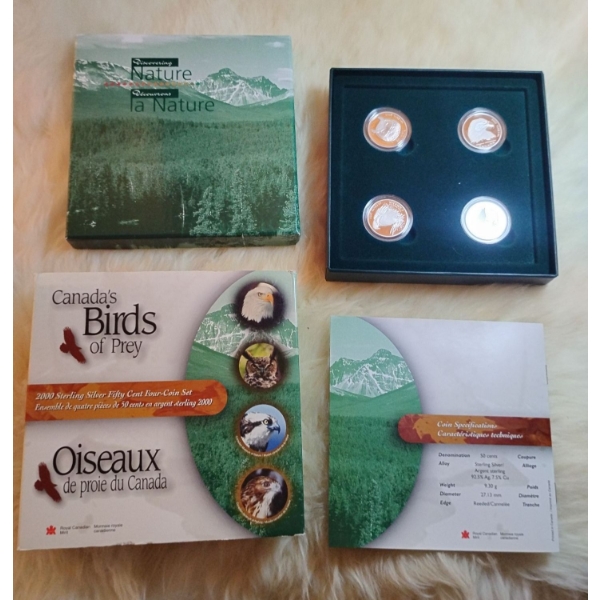 Canada Birds of Prey 2000 Sterling Silver Fifty Cent Piece 4 Coin Set