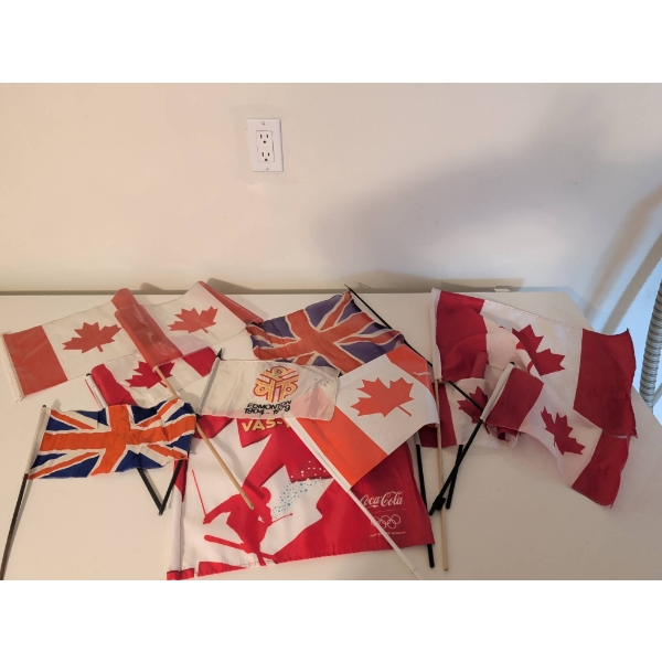 Canadian and UK Handheld Flags with Coca-Cola Olympics Memorabilia