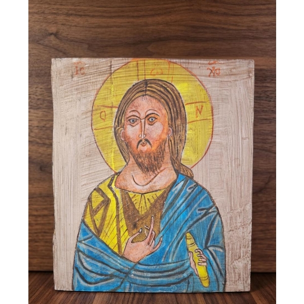Christ Pantokrator Icon Painted In A Byzantine Style 9''INCHES W , 10''INCHES H