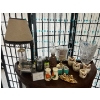 Image 1 : Piano tooth pick holder, crystal juice, pitcher, salt, and pepper shakers vintage etched glass table
