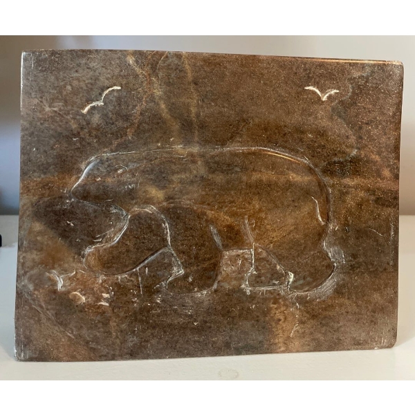 Inuit Soapstone Carving Depicting A Bear & 2 Birds In The Arctic 