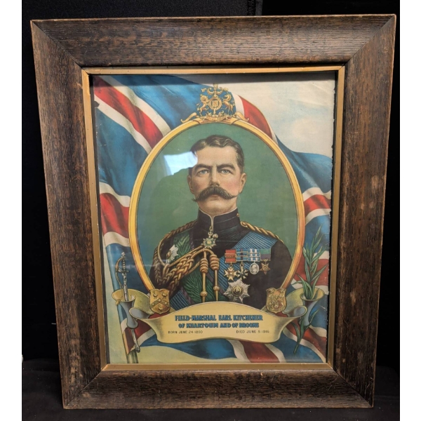 Framed Lithograph of Field-Marshal Earl Kitchener, with Wooden Frame