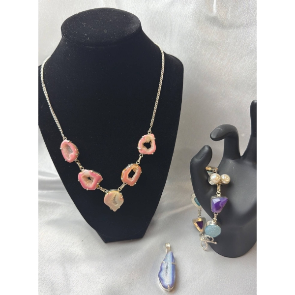 Stamped .925 Druzy Agate Necklace, Bracelet, and Pendant