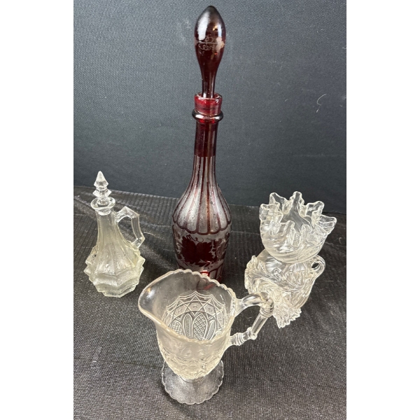 Very Old Mysterious Glass Ruby Red Decanter & More 