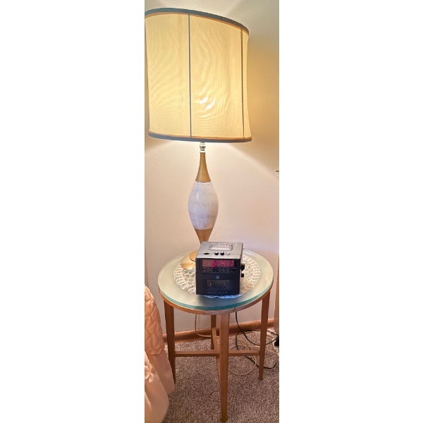 MCM Table Lamp 28T w/ Circular End Table & Alarm Clock