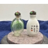 Image 1 : Hand Painted Porcelain & Glass Snuff Bottles with Spoons  2.5H & 2.25H