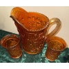 Image 3 : Imperial Co.  Lustre Rose Pitcher & Three Tumblers- Marigold Carnival Glass Set