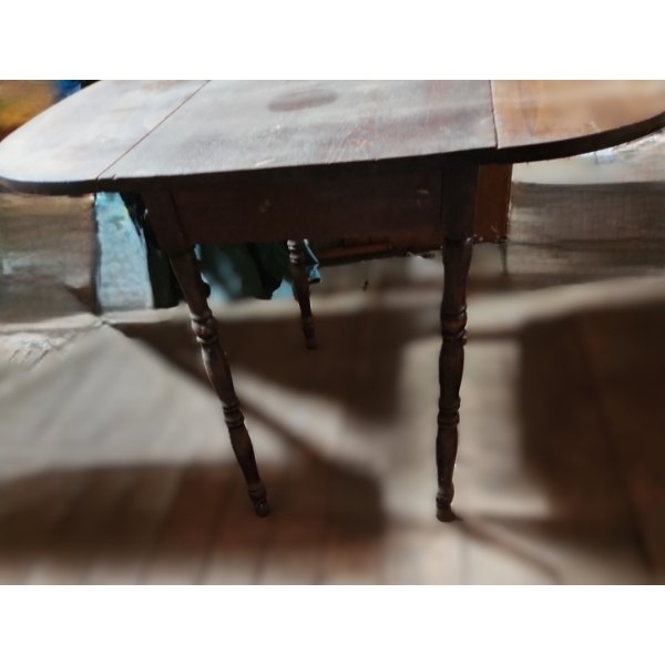 - Antique Wood Dining Table w/ Folding Sides 45 W, 36 D, 30 T (When Sides Open)