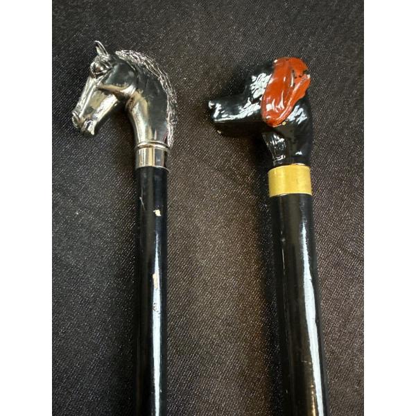 Antique Sword Cane With Heavy Dog Head Metal & Horse Head Cane 34 & 37 L