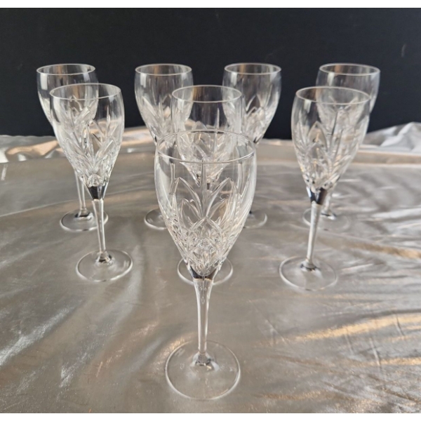 Set of 8 Waterford Crystal White Wine Glasses 