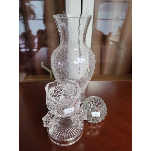 Glass Hurricane and Candle Holders 
