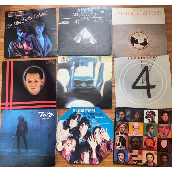 Vintage Vinyl Record Albums  Toto, Gary Newman, The Rolling Stones, Foreigner, Cat Stevens, Prism, T