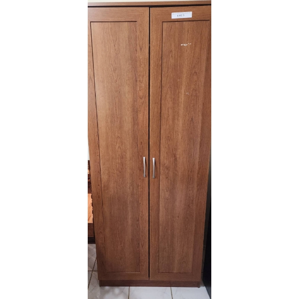 Wood-Finish MDF Armoire with Double Doors and Metal Handles