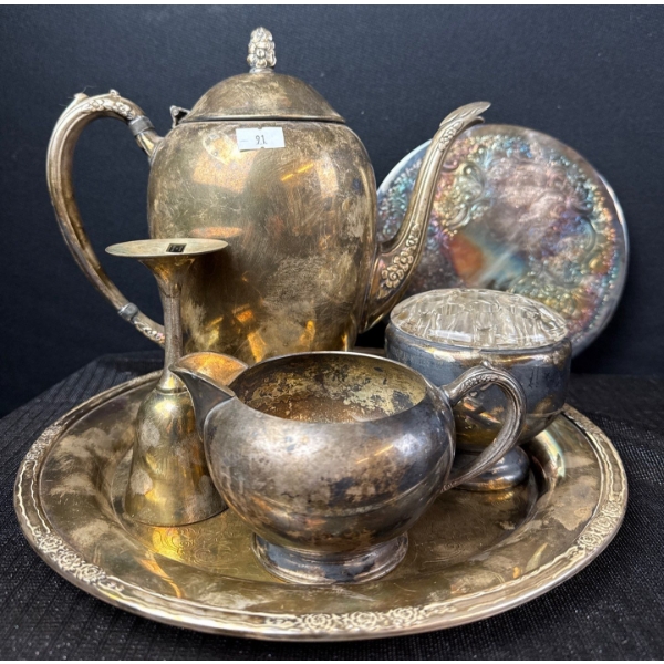 Silver Plated Tea Service - Large Tea Pot Decorative Tray Frog Dish & More