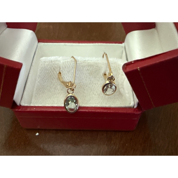 Yellow Gold 14K Stamped Earrings Light Blue Stones, Weighs 0.99g 