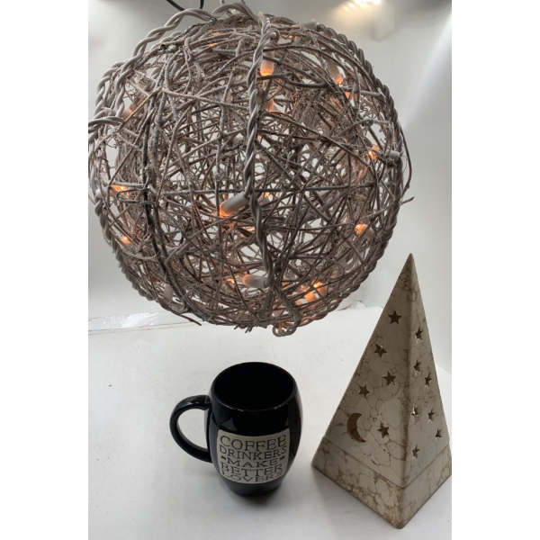 Partylite - Galaxy Moon-Stars Pyramid, Mug, Hanging Ball Ornament w/ Lights 