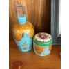 Image 3 : Moser Blue Opaline Enameled Antique Snuff Bottles w/ Fossil Stones Cloisonne PLate &  