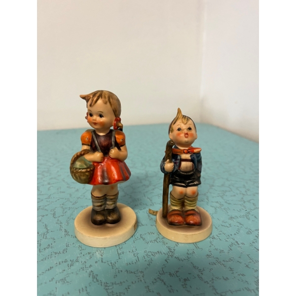 Vintage Nobel Hummel "School Girl" Figurine (#81), and Nobel Hummel "Little Hiker" figurine (model #