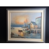 Image 1 : Fishing Village w/ Lighthouse Painting, Signed: Florence, Framed, 31.5 X 28