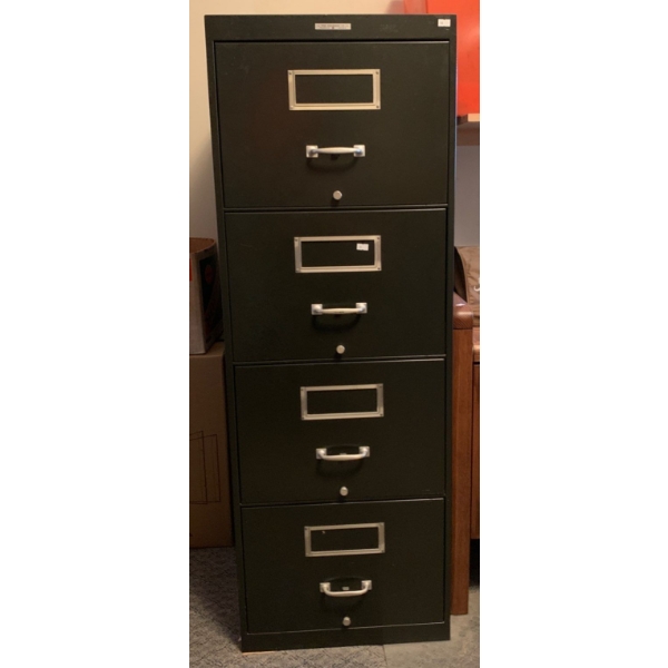 The Steel Equipment Co. Black Metal Filing Cabinet w/ Empty Files (No Locks) - 18W, 29D, 51T 