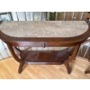 Image 2 : Pair of Matching Marble & Wood Side Tables - Large is 48w, 18d, 30t; Small is 26w, 24t 