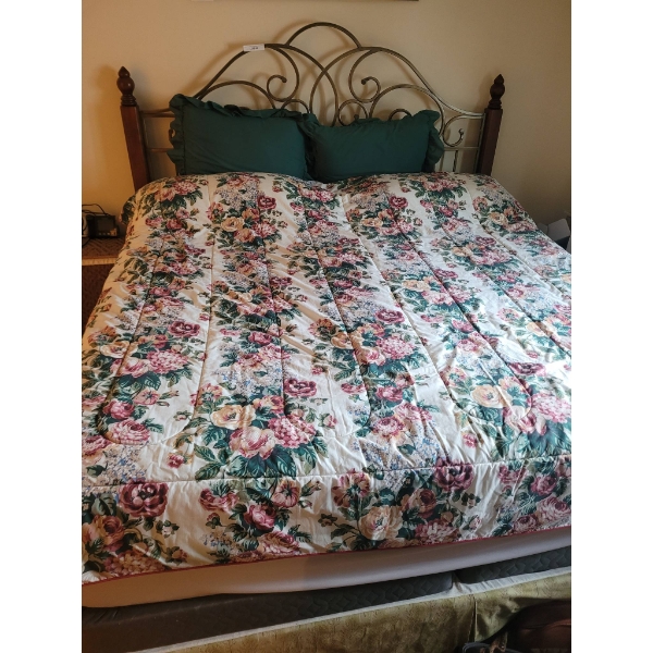 King Bed with Metal Scrollwork Headboard, Twin Box Springs and Supports