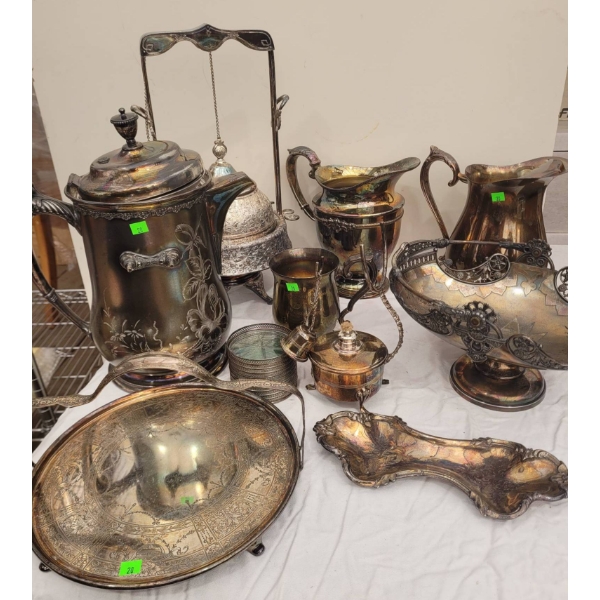 Silver Plated Tableware Including Tureens, Pitchers, and Serving Trays