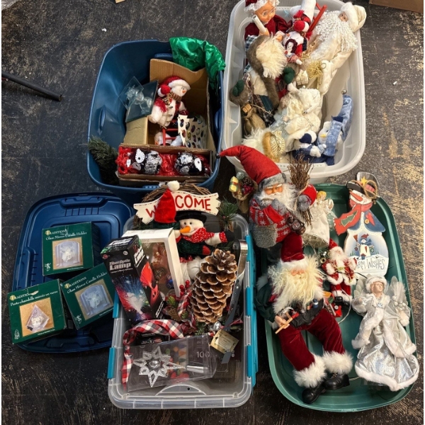 Massive 3 Tote Winter Holiday Collection - Many Santa's, Snowmen, Ornaments, Electric, Much More 