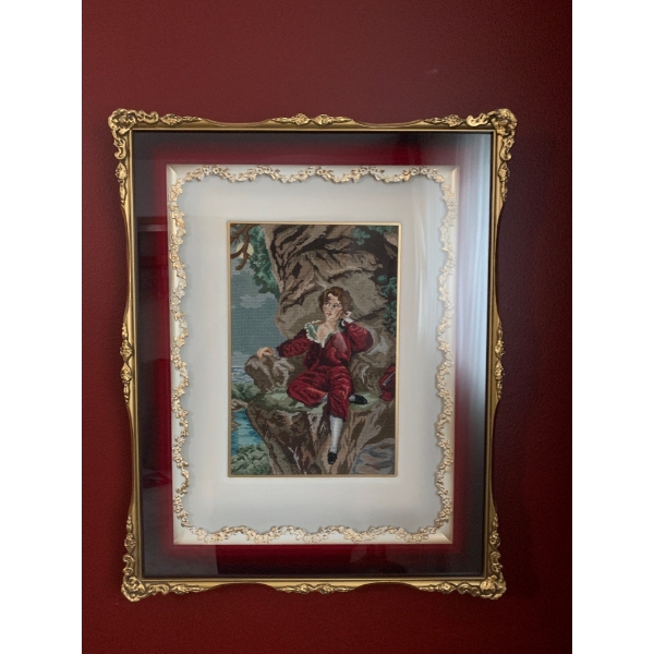 Thomas Gainsborough Design Needlepoint Art w/ Gold Beveled Frame 16x21