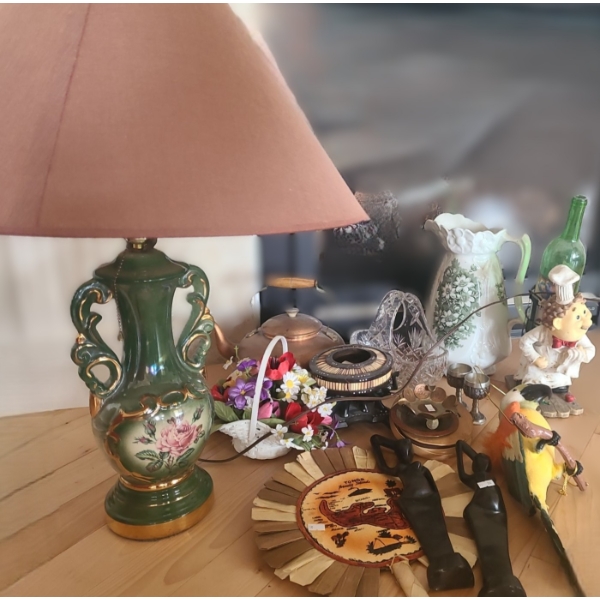 Ceramic Vase Lamp 28 T, Copper Kettle, Pitcher 12 T, Crystal Basket 7.5 T and More! 