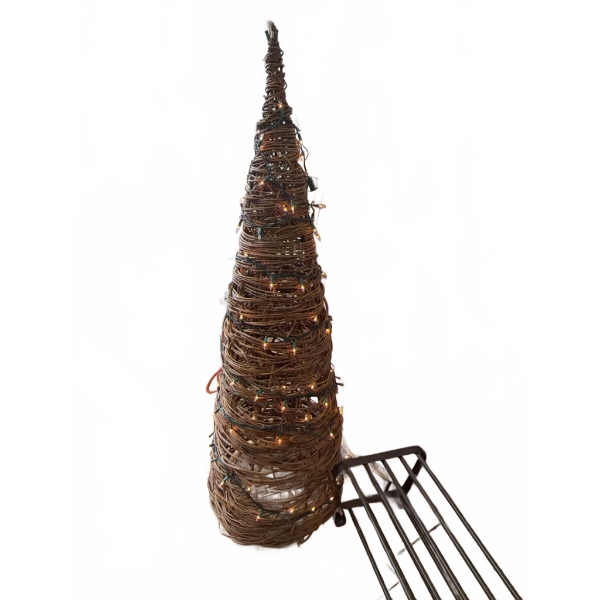 Bundle: Wicker Tree With Lights, Woven Magazine Rack, Metal Rack