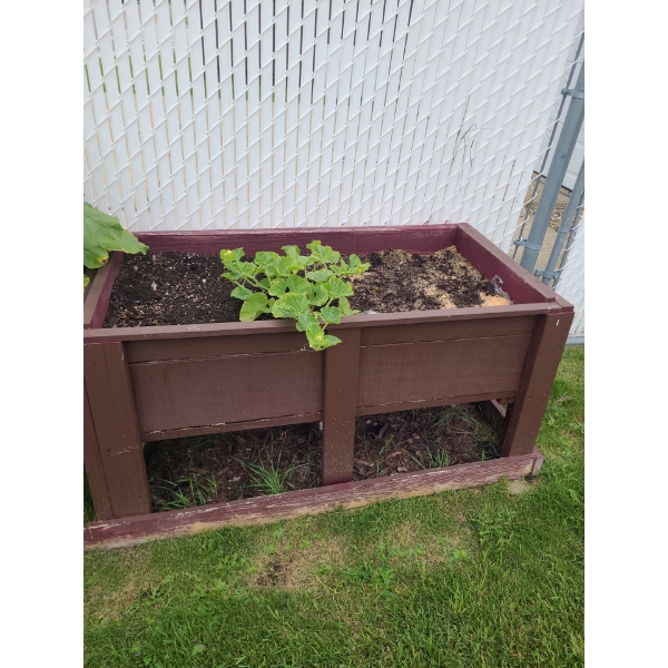 Two Brown Wooden Outdoor Planter Boxes 55 w, 28 d, 25 h & 33 w, 27 d, 25 h