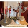 Image 1 : Home Decor Collection - Vases w/ Dried Flowers, Pewter Candelabra,  Stone/Metal Grapes, Puffer Fish 