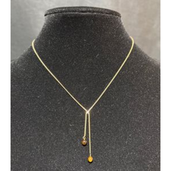 10k Gold Necklace with Matching Dangle Earrings and Stone Beads