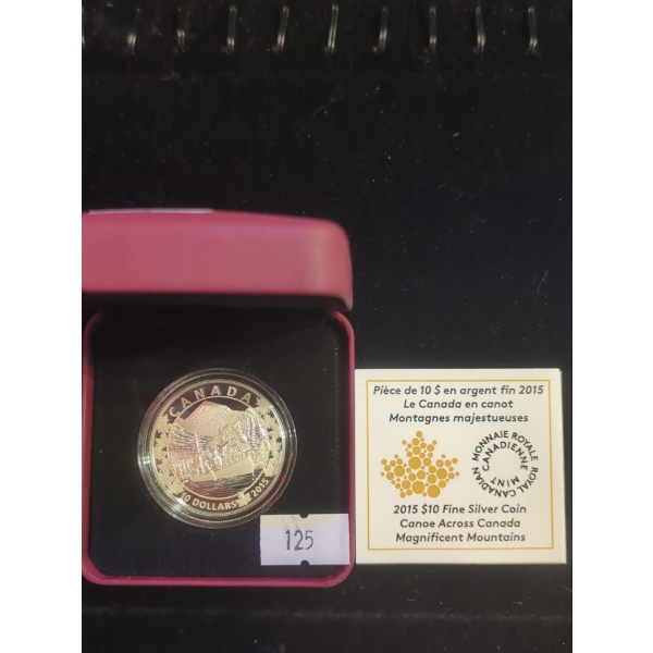 RCM 2015 Canoe Across Canada Magnificent Mountains Fine Silver 99.99 Coin 15.87g