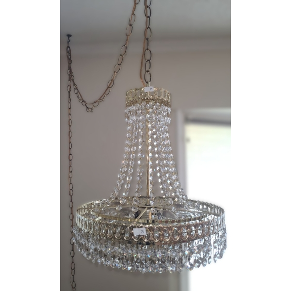Vintage Swag Chain Lamp w/ Crystals 14" Diameter at Widest, 17 T (Shade Measurements)