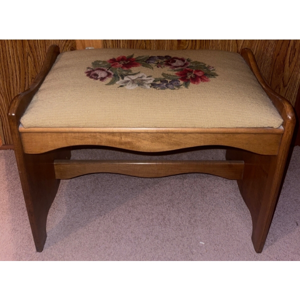 Handmade Needle Point Embroidered Sewing Stool 24"x 19"x 21"tall