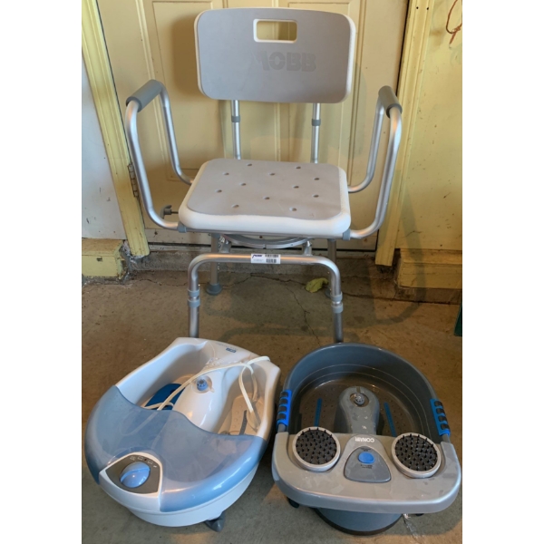 Bath Chair Aide w/ Conair Foot Massagers/Bathers (2) 