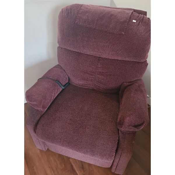 Maroon Reclining Chair w/ Heat/ Massage Feature and Lift Assist 33 W, 30 D, 40 T