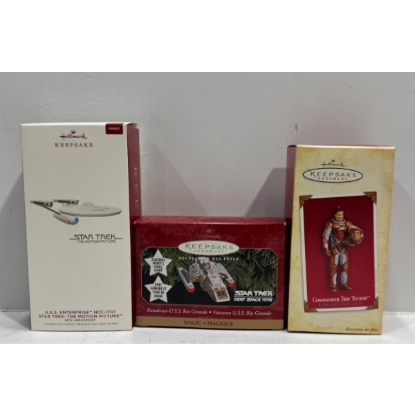 Star Trek- USS Enterprise, USS Rio Grande, Cmdr Trip Hallmark Ornaments