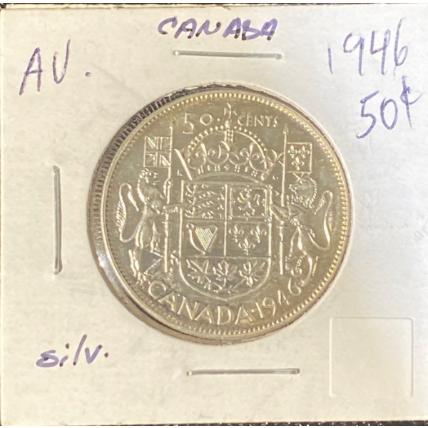 1946 Canadian 50 Cent Coin 92.5% Silver 11.62 Grams