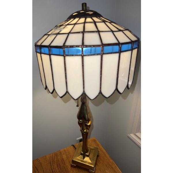 Stunning Stained Glass Tiffany Style Table Lamp w/ Solid Brass Base 26'Tall